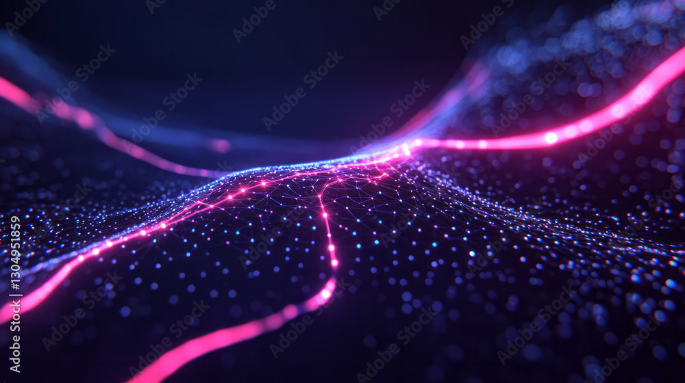 Poster an intricate network diagram rendered in high-tech luminescent hues, depicting a dynamic leverage
