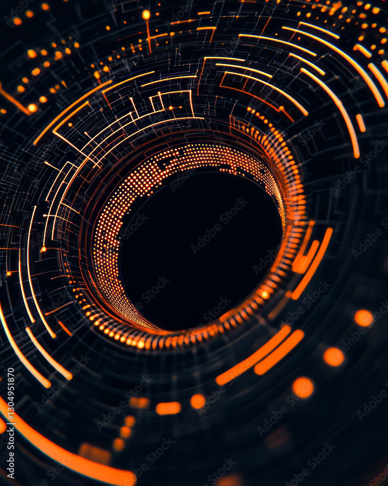 Poster a futuristic circuit design showcasing a dynamic leverage loop, where radiant arcs interconnect in