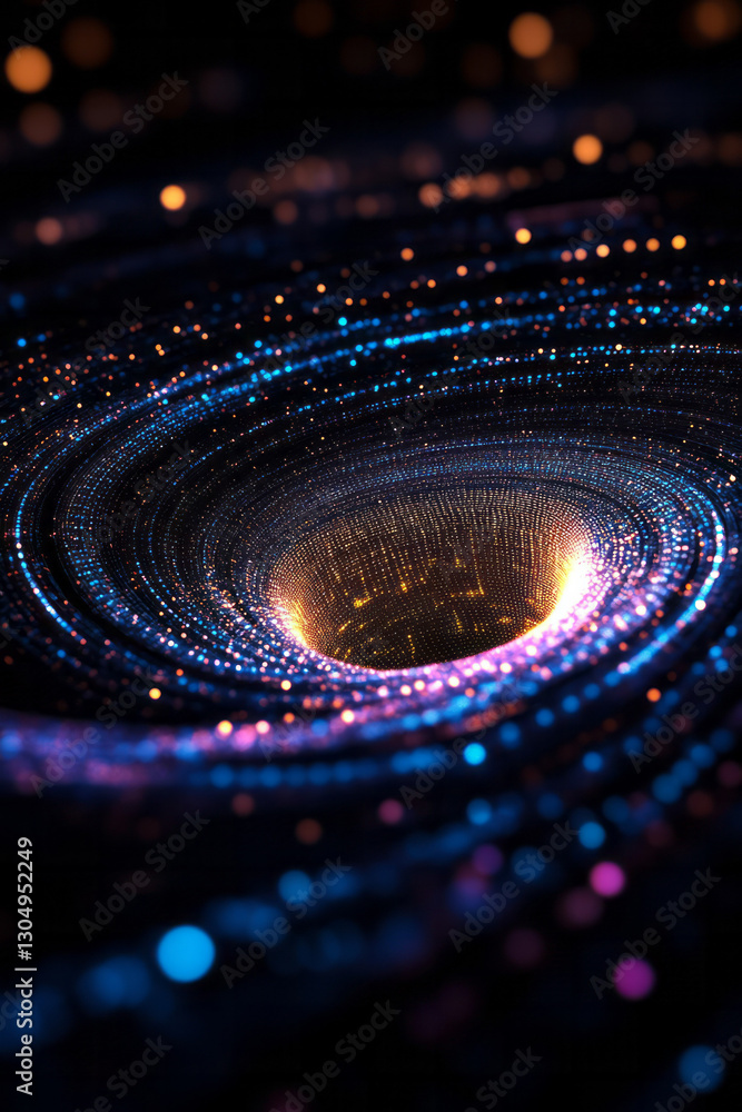 Poster a digital art piece showcasing a quantum revenue funnel, with intricate patterns of data and light