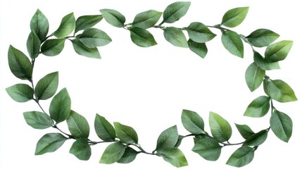 Fototapeta premium Green Leaves Frame, Isolated on White