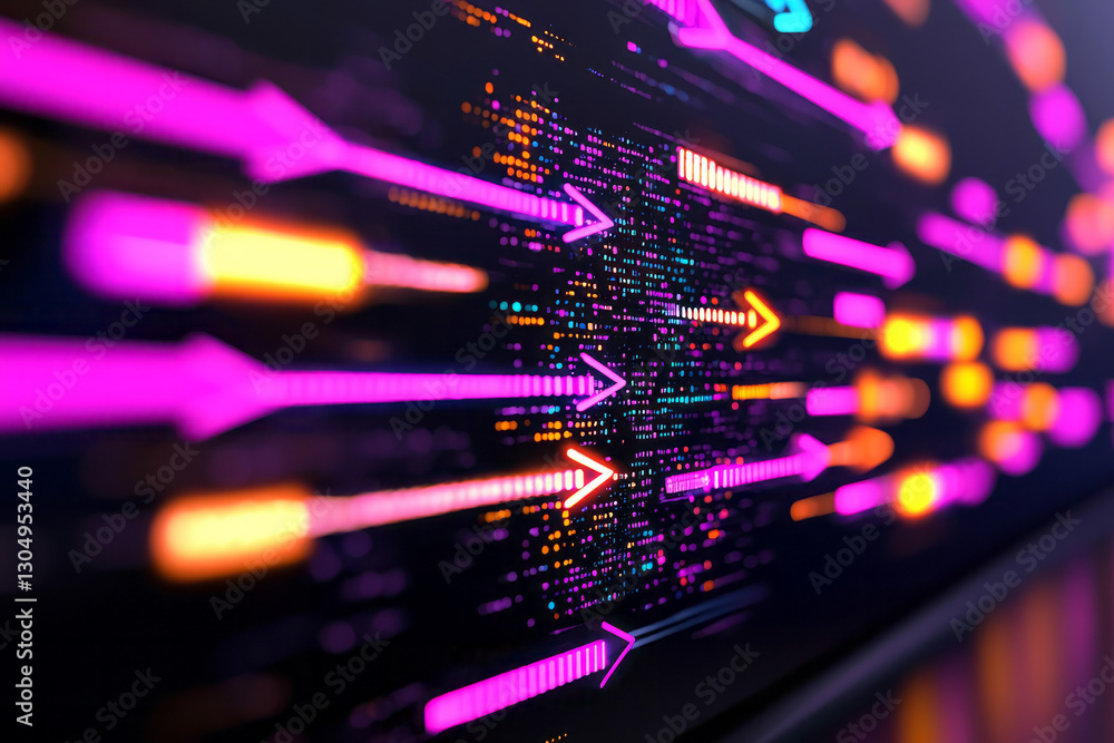 Poster an abstract interface design portraying optimized venture flux, with interlocking digital pathways