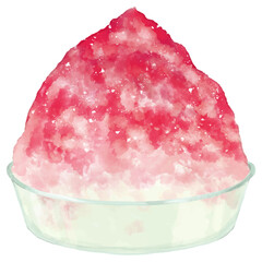 イチゴシロップがかかった、ふわふわのかき氷1杯