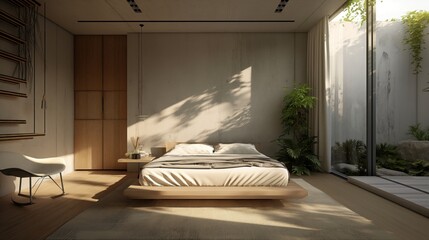 Minimalist modern bedroom interior.