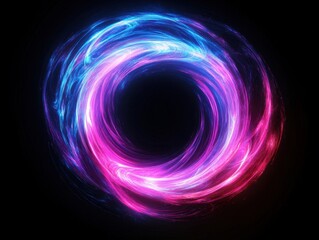 Abstract luminous ring with vibrant pink and blue light trails against a dark background energy vortex