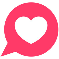 Pink speech bubble containing white heart shape inside, representing love, communication, and positivity in digital interactions.