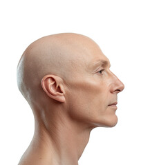 Profile portrait of bald man isolated on transparent background png