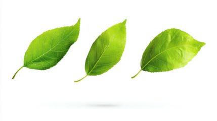 Fototapeta premium Flying Green Leaves, Isolated on White