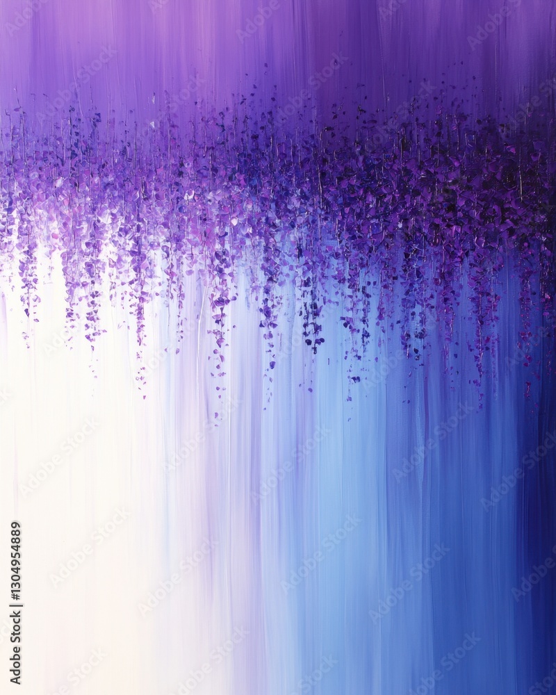 Poster abstract floral artwork with cascading violet blossoms against a serene blue backdrop creating a cal