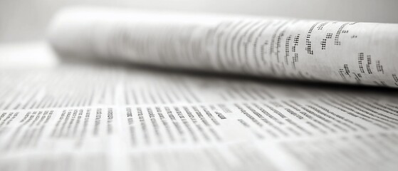 Rolled newspaper on desk, close-up; news