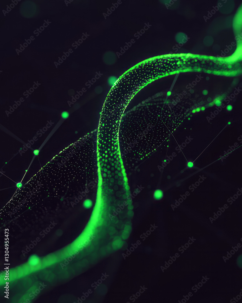 Poster a futuristic interface design representing biotic echo resonance, with intertwined patterns of life