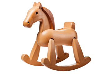 A classic wooden rocking horse toy on transparent background