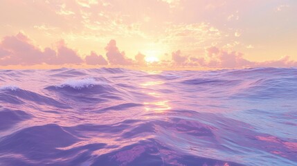 Obraz premium Ocean at sunset with rolling waves and soft lavender pink and pale blue hues