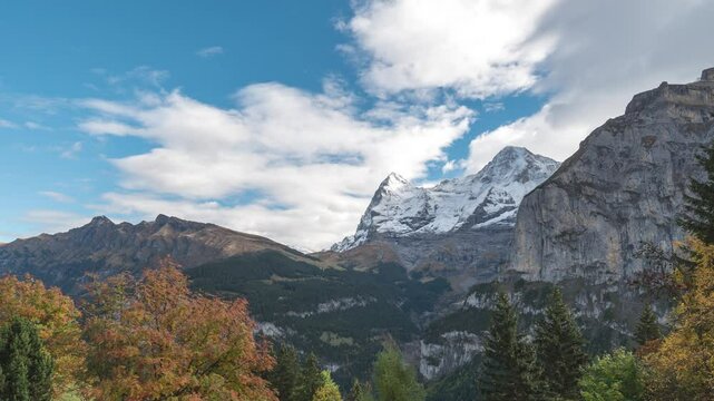 Murren Switzerland time lapse at village valley in autumn season