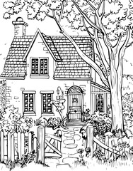 sketch, drawing, vector, house, city, architecture, landscape, street, building, illustration, old, town, tree, vintage, home, art, painting, urban, village, paris, design, construction, black, church