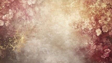 Vintage floral design in soft pinks with golden swirls and light spots creating romance