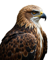 Obraz premium Golden Eagle headshot, brown and tan plumage, transparent background