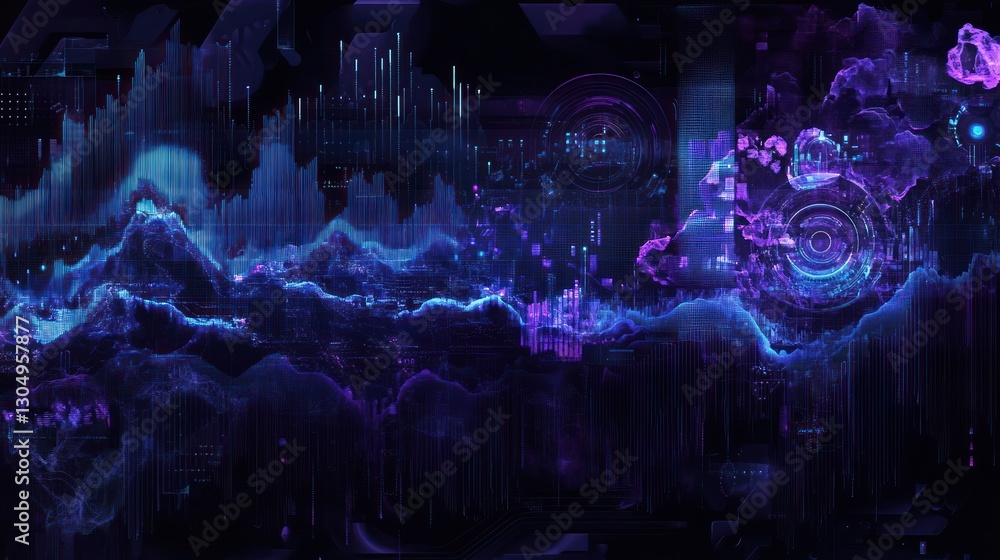 Poster abstract digital landscape with data streams. possible use background for technology presentations o