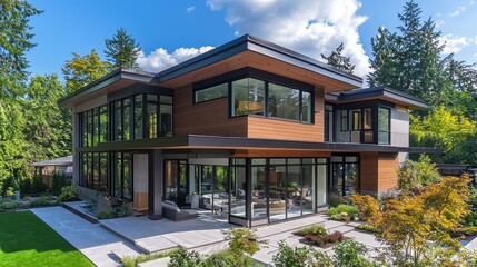 Fototapeta premium Modern Geometric Home with Sunlit Interiors