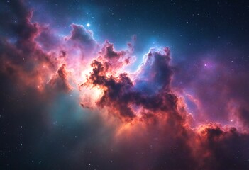 Fototapeta premium A vibrant nebula glows with shades of pink and blue in the depths of outer space.