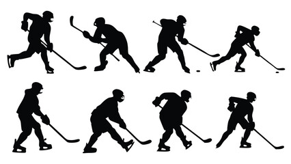 Obraz premium Dynamic ice hockey player in red and white uniform skating with hockey stick, vector sports illustration with speed motion effect 