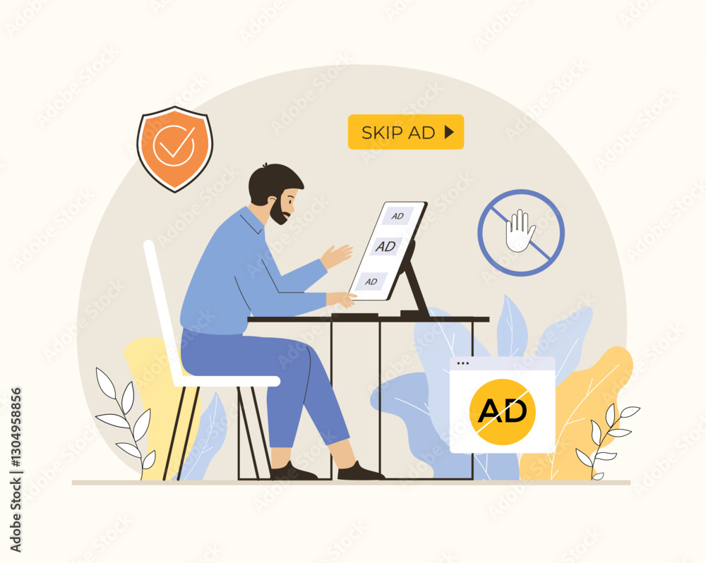 Aufkleber ad blocking. anti spam protection. website adblock protection software, security application. pop up