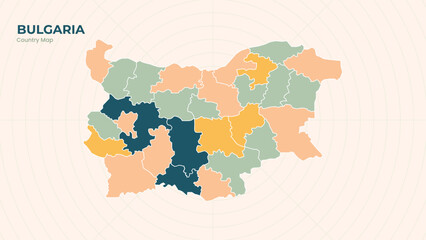Map of Bulgaria isolated modern colorful State. Use for Website Layouts, Background, Education, Customizable, Travel Worldwide, Silhouette Backdrop, Earth Geography, Political.