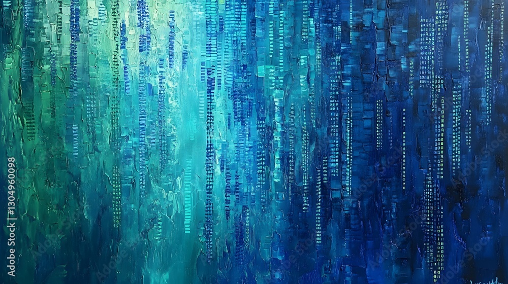 Poster abstract waves made of binary code flowing seamlessly, representing modern technology and digital in