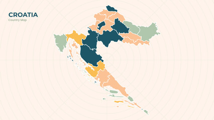 Map of Croatia isolated modern colorful State. Use for Website Layouts, Background, Education, Customizable, Travel Worldwide, Silhouette Backdrop, Earth Geography, Political.