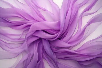 Fototapeta premium Soft purple chiffon fabric arranged in a swirling pattern creating an elegant and delicate visual display