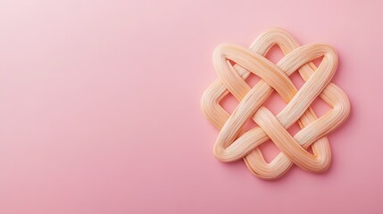 Close-up of a traditional Korean lucky knot on a soft pink background, showcasing intricate and auspicious details. The delicate design of the knot symbolizes good fortune and prosperity,