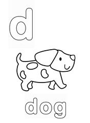 Alphabet Coloring Page for Kids. Children's Coloring Activity sheet. Cute Dog Illustration to Color.