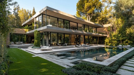 Geometric Contemporary Mansion with Sunlit Interiors