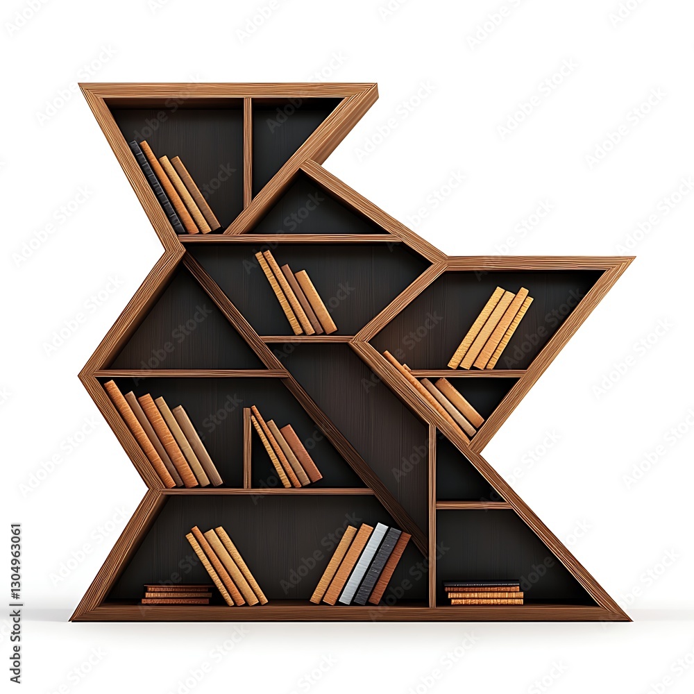 Poster geometric bookshelf: a modern and stylish wooden bookshelf with a unique geometric design filled wit