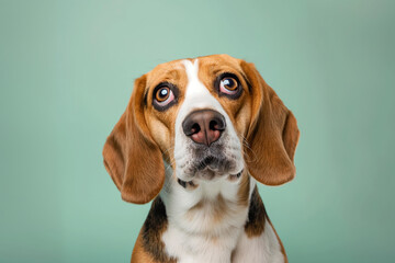 Beagle dog on minimalistic colorful background with Copy Space. Perfect for banners, veterinary ads, pet food promotions, and minimalist designs.