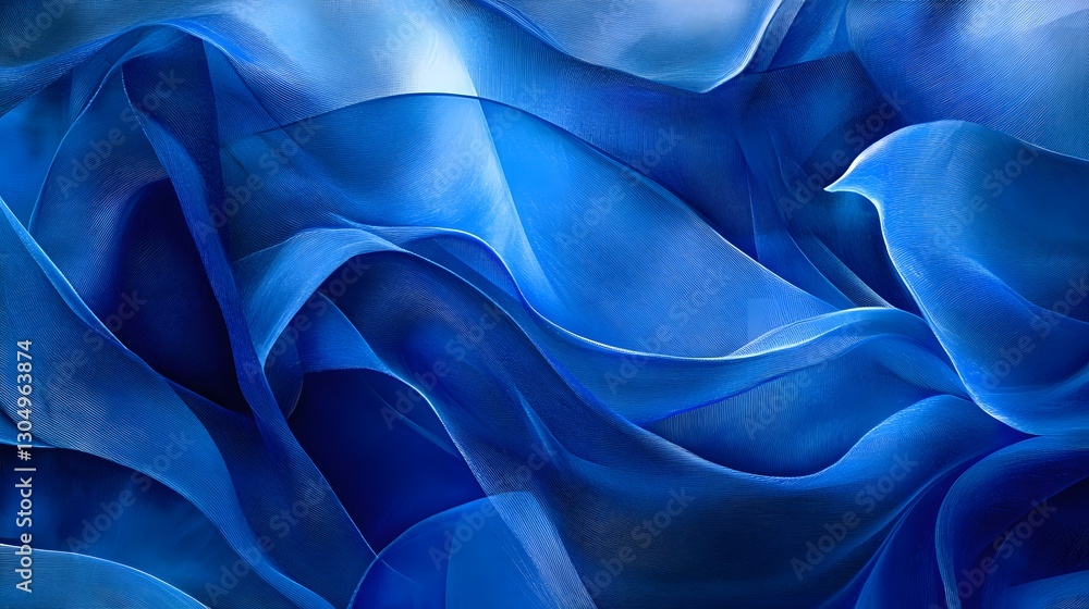 Poster abstract layers of blue flowing shapes with subtle gradients, symbolizing modern and artistic design
