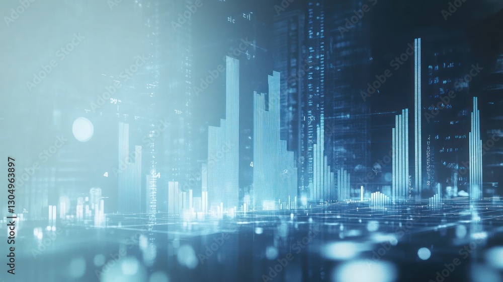 Poster abstract city skyline with data visualization. night scene. possible use for technology, financial, 
