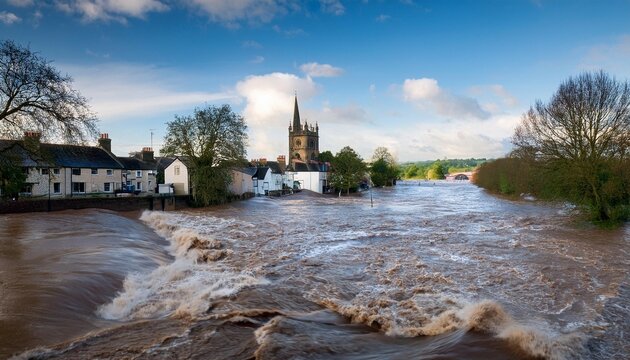 river severn in flood at atcham in shropshire