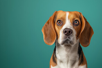 Beagle dog on minimalistic colorful background with Copy Space. Perfect for banners, veterinary ads, pet food promotions, and minimalist designs.