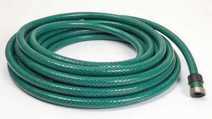 Green Garden Hose on White Background