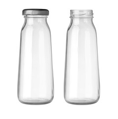 Two empty glass bottles standing on white background