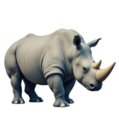 Obraz premium Gray rhinoceros with two horns and transparent background