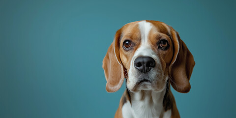 Beagle dog on minimalistic colorful background with Copy Space. Perfect for banners, veterinary ads, pet food promotions, and minimalist designs.