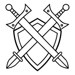 Crossed Swords and Shield Emblem Outline for Medieval and Fantasy Themes