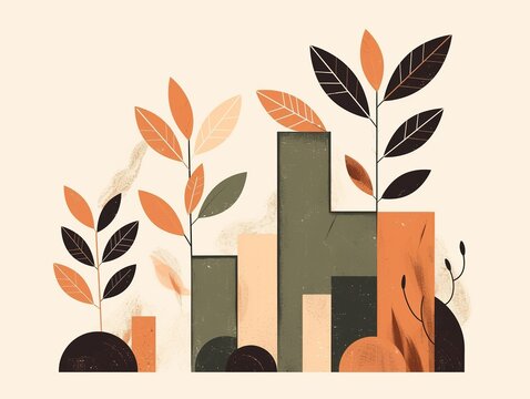 abstract plants growing, orange, black, beige clip art preview