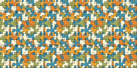 Fototapeta premium Colorful seamless puzzle pattern creating an engaging and vibrant background for various design projects. pattern puzzle