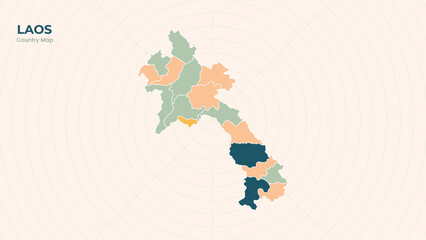 Obraz premium Map of Laos isolated modern colorful State. Use for Website Layouts, Background, Education, Customizable, Travel Worldwide, Silhouette Backdrop, Earth Geography, Political.