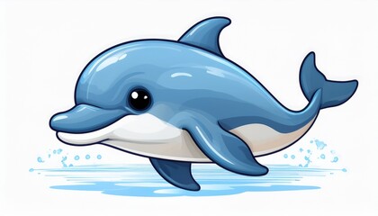Fototapeta premium Cute cartoon dolphin swimming happily in the ocean.
