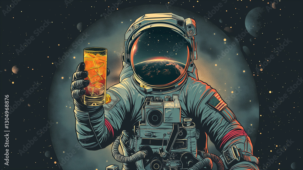 Aufkleber this astronaut enjoys a beverage while floating in zero gravity above earth, embracing space tourism