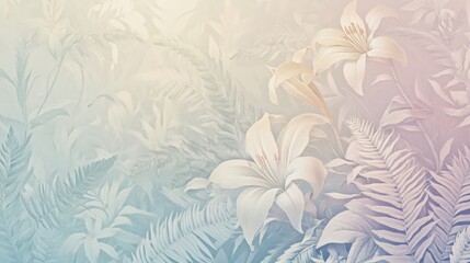 Fototapeta premium Intricate fern and lily design in Art Nouveau style on a pastel-hued gradient