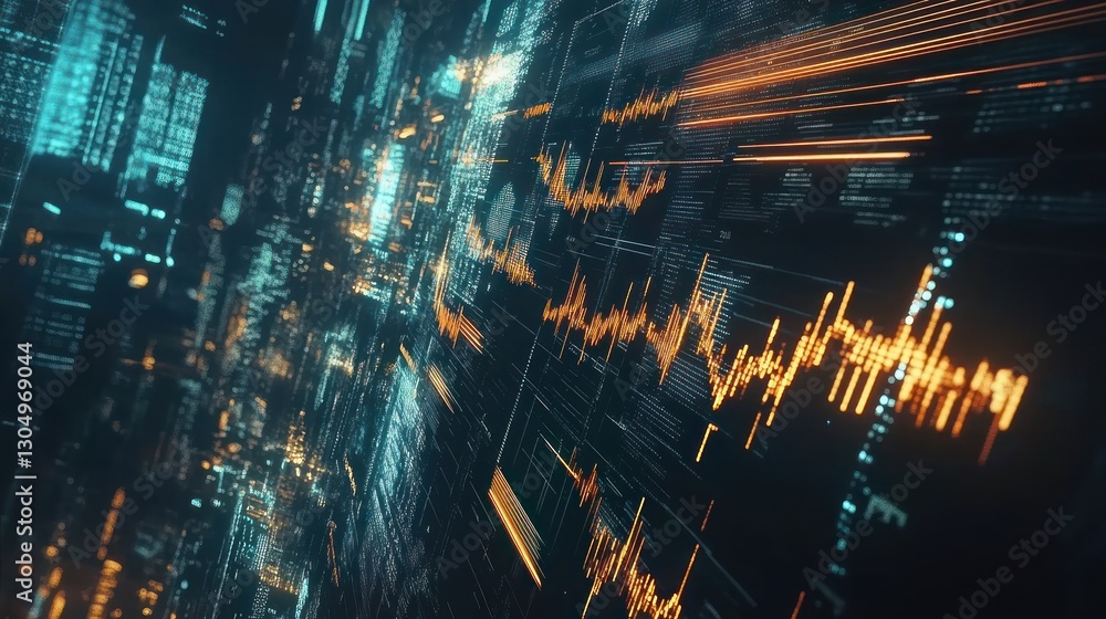 Poster abstract digital display with data streams and graphs. possible use stock photo